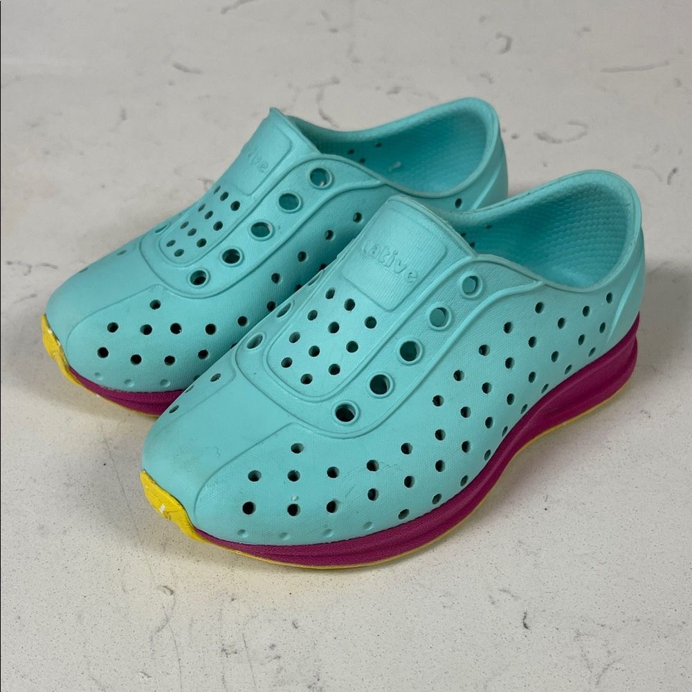 Native Robbie Sugarlite Slip-On Shoe Aqua and Pink Kids - Toddler Shoes Size 7